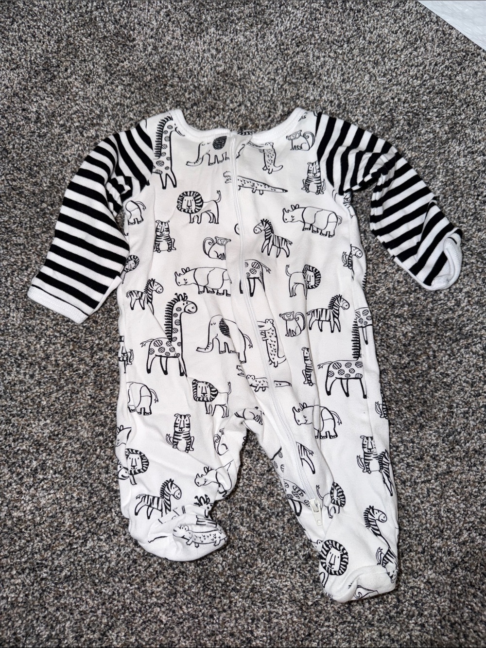 wonder nation Black & White Safari Animal Footed One-Piece